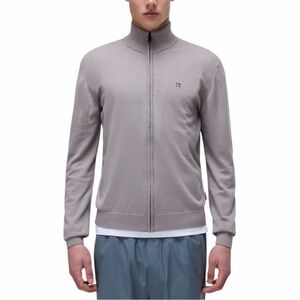 Napapijri Balis Grey Full Zip Sweatshirt Mock Neck Knit Cardigan Jacket Mens XL